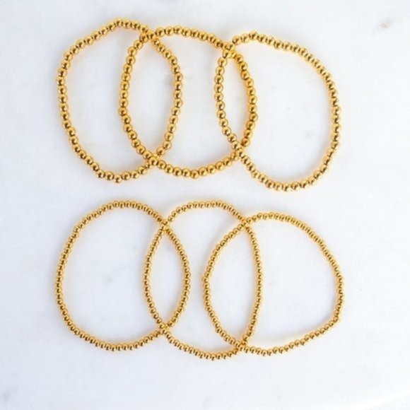 Bundle Set of 2 Waterproof stretch Gold Bead Bracelets Stacking Bracelets - Picture 5 of 15